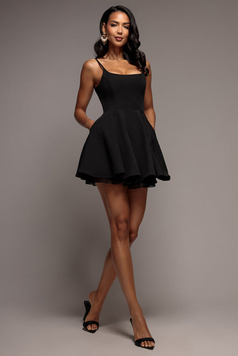 Goddiva Sleeveless Scoop Neck Skater Mini Dress - Black