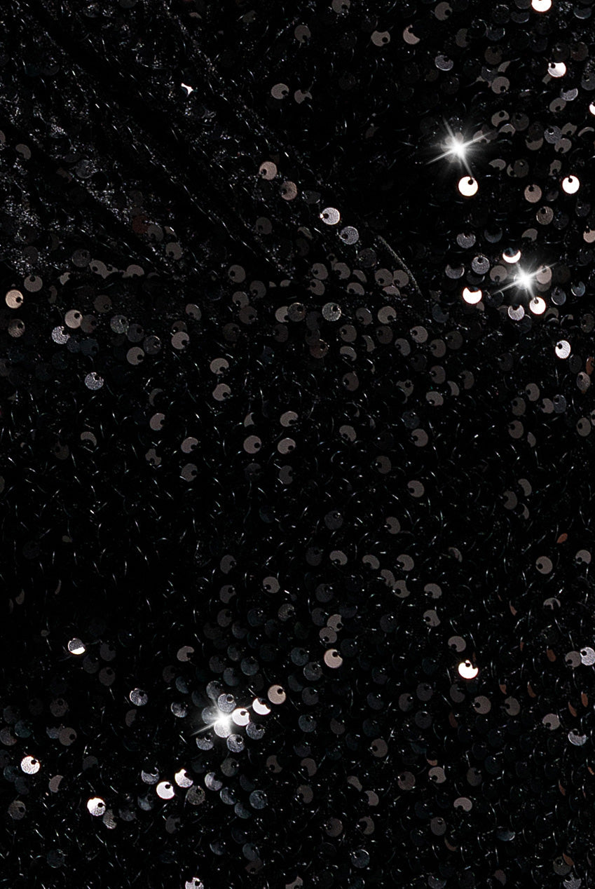 Goddiva Sequin & Velvet Off The Shoulder Wrap Maxi Dress - Black