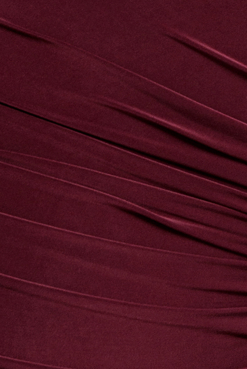 Goddiva Halter Neck Empire Waist Gathered Maxi Dress - Burgundy
