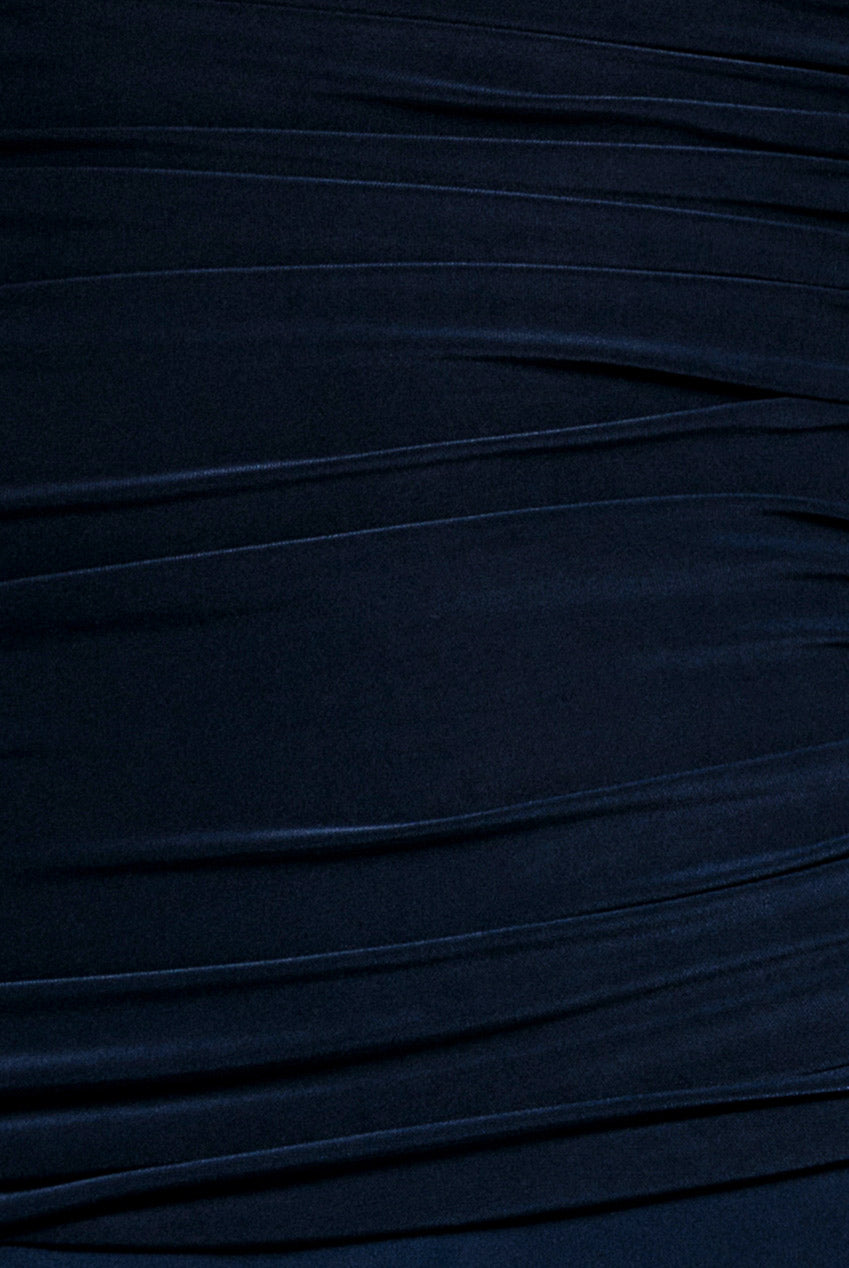 Goddiva Halter Neck Empire Waist Gathered Maxi Dress - Navy Blue