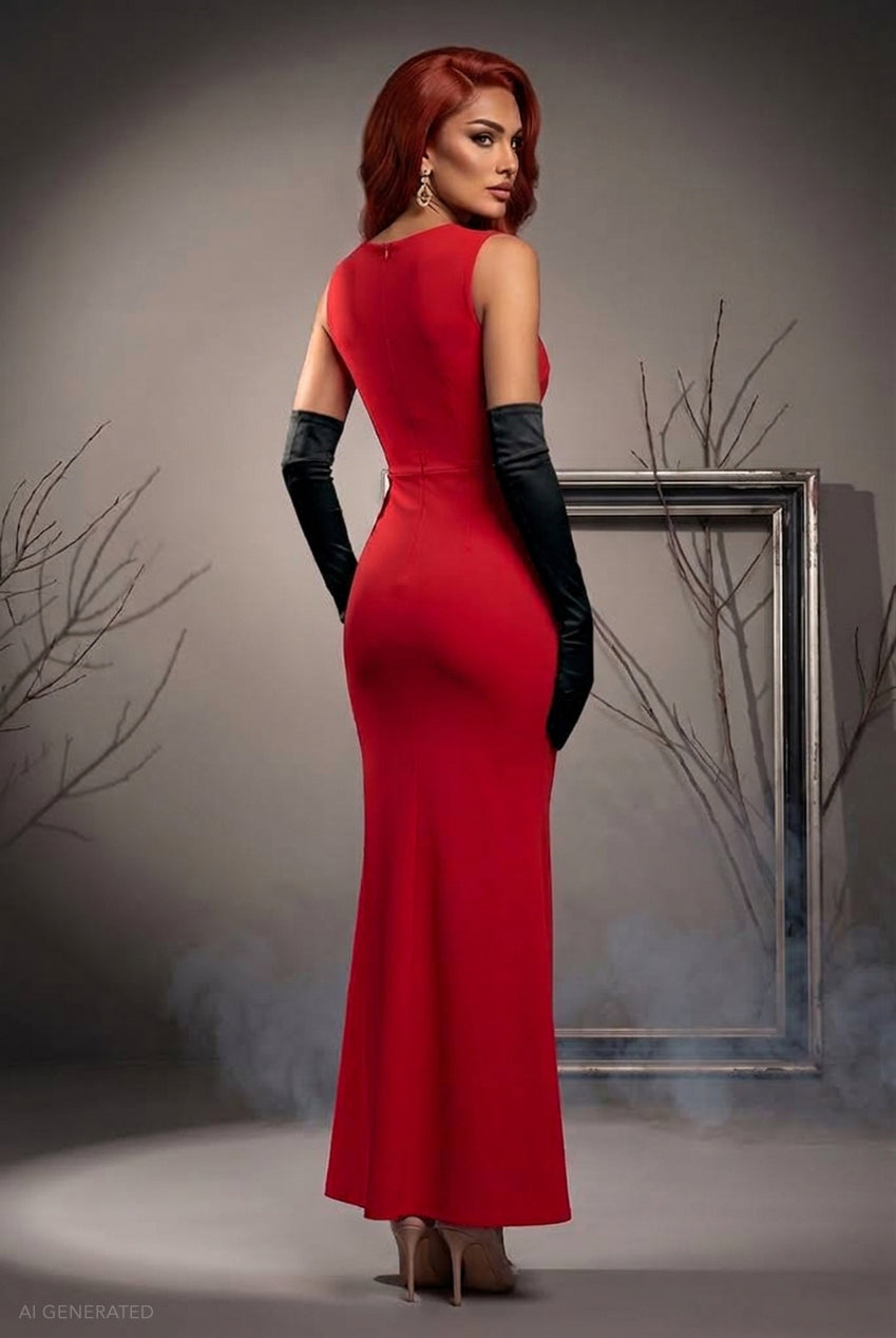 Goddiva Sleeveless Bodycon Maxi Jessica Rabbit-Inspired Halloween Costume - Red