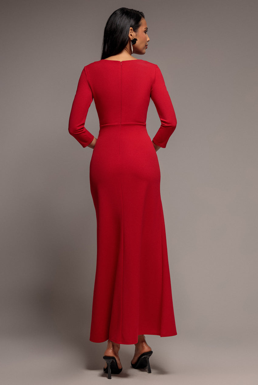 Goddiva Front Wrap Asymmetric Hem Scuba Maxi Dress - Red