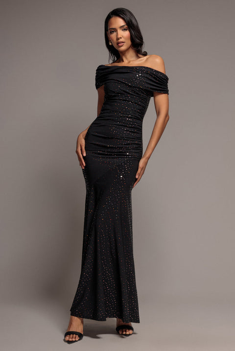 Goddiva One Shoulder Fit And Flare Sequin Maxi Dress - Black Copper