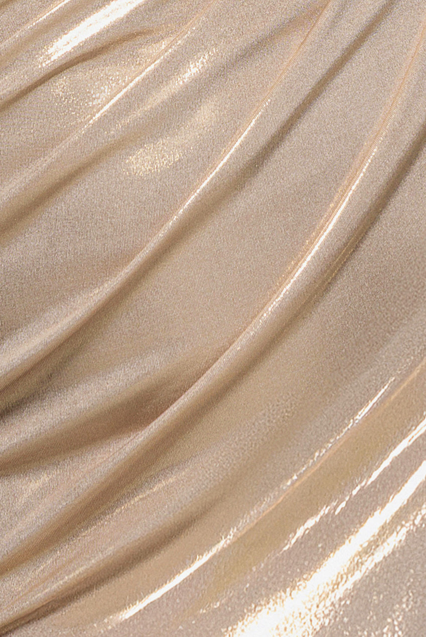 Goddiva Cowl Neck One Shoulder Foil Maxi Dress - Gold