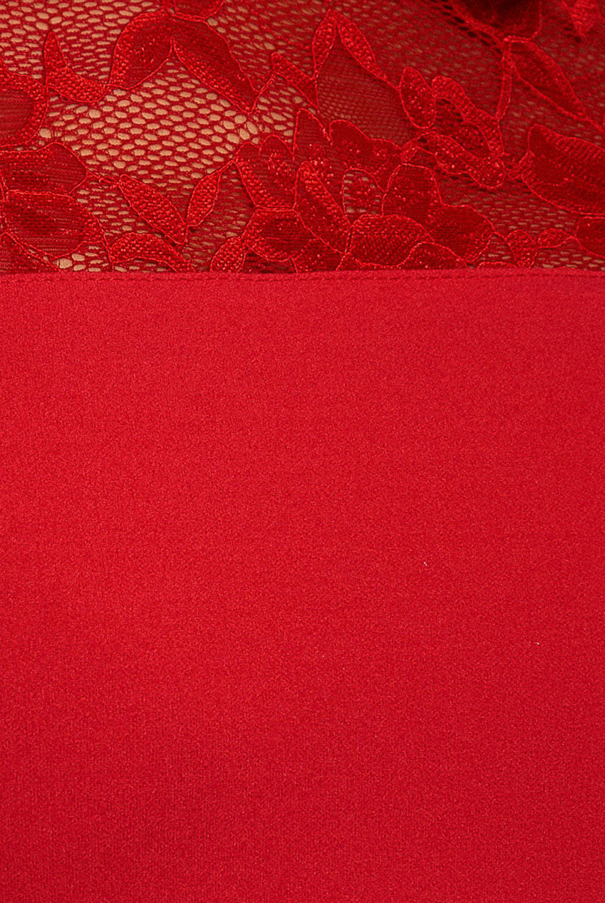 Goddiva Lace Detail Bodycon Collar Midi Dress - Red