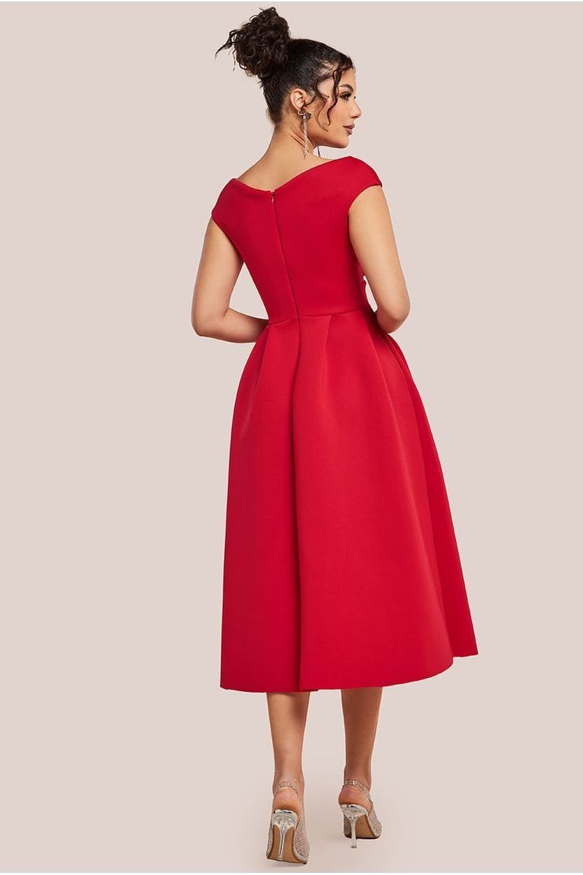 Goddiva Corset Fit & Flare Midi Dress - Red
