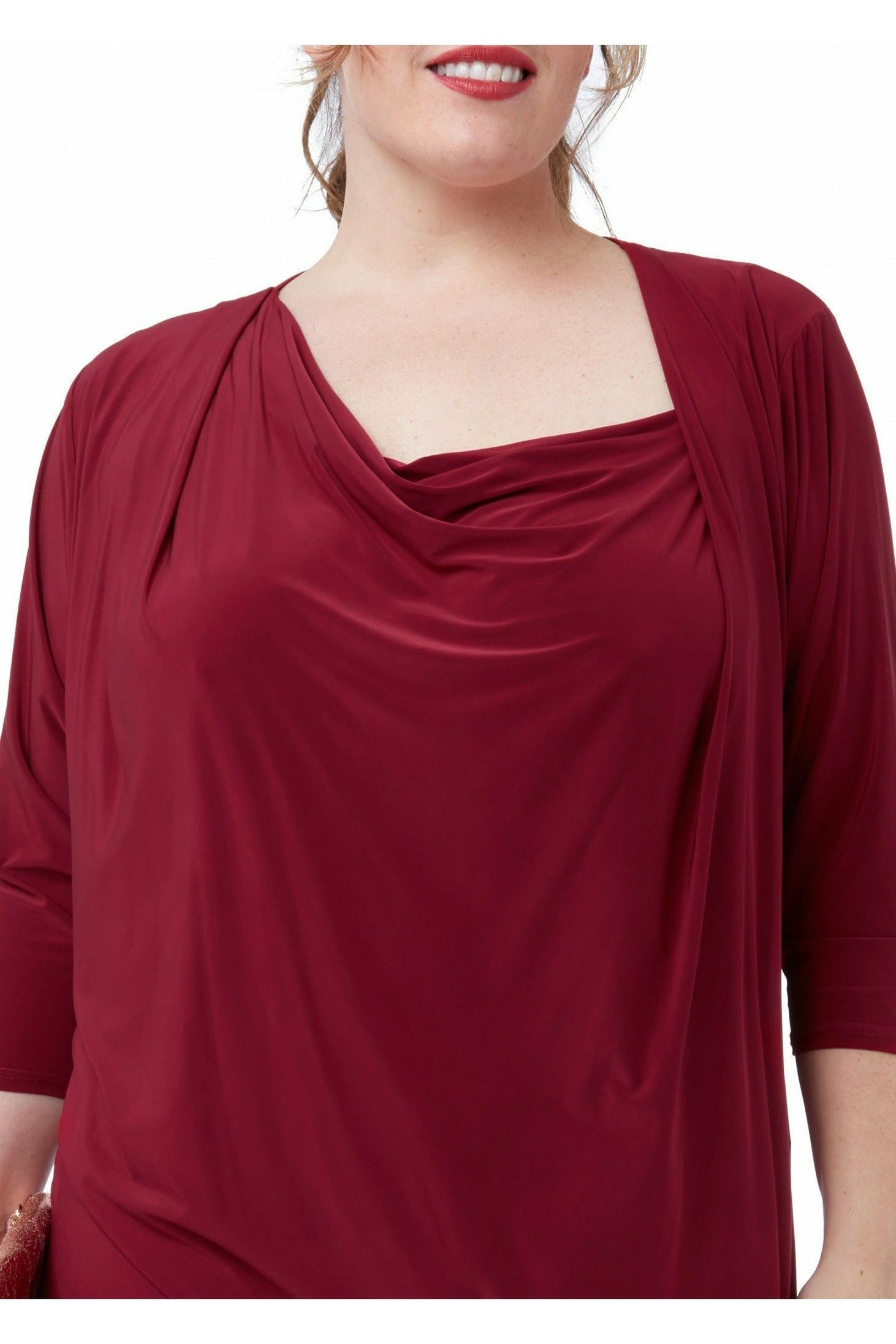 Goddiva Loose Fit Midi Dress With Asymmetric Neck - Wine