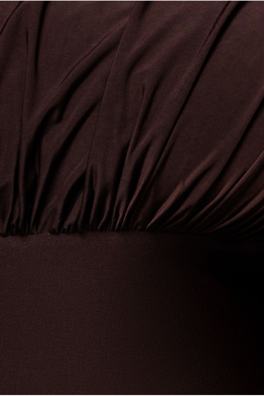 Goddiva Open Back Cowl Neck Gathered Maxi Dress With Velvet Tie Back - Brown