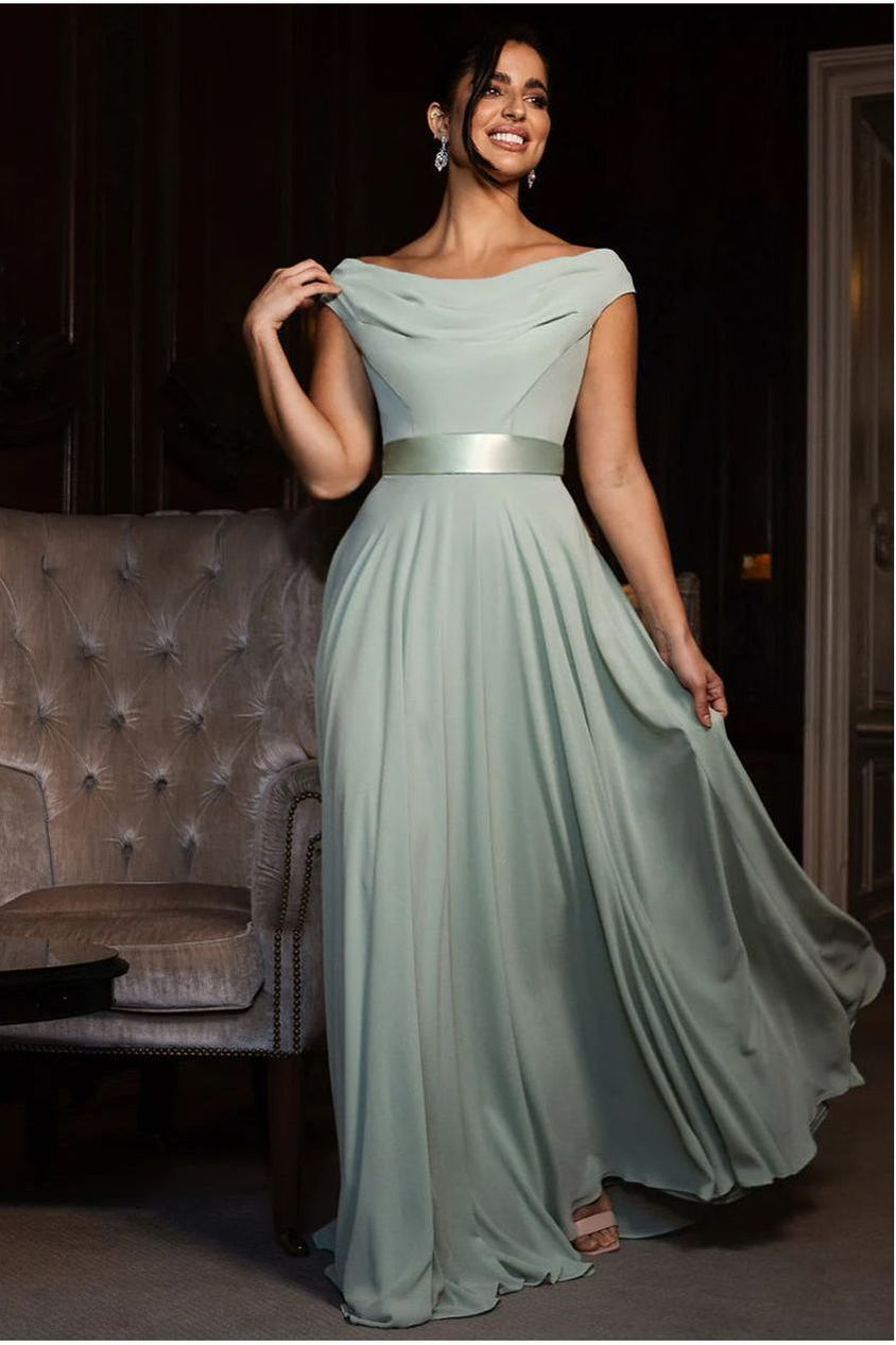 Goddiva Cowl Neck Chiffon Maxi Dress - Sage Green