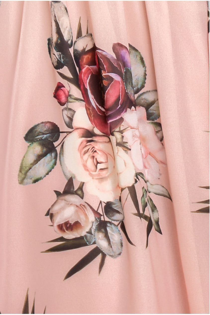 Goddiva Sustainable Floral Print Midi Wrap Dress With Flutter Sleeves - Peach