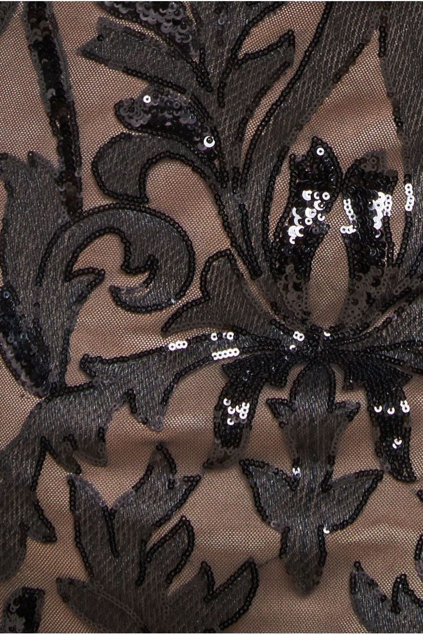 Goddiva Plus Square Neck Scalloped Embroidered Sequin Midi Dress - Black