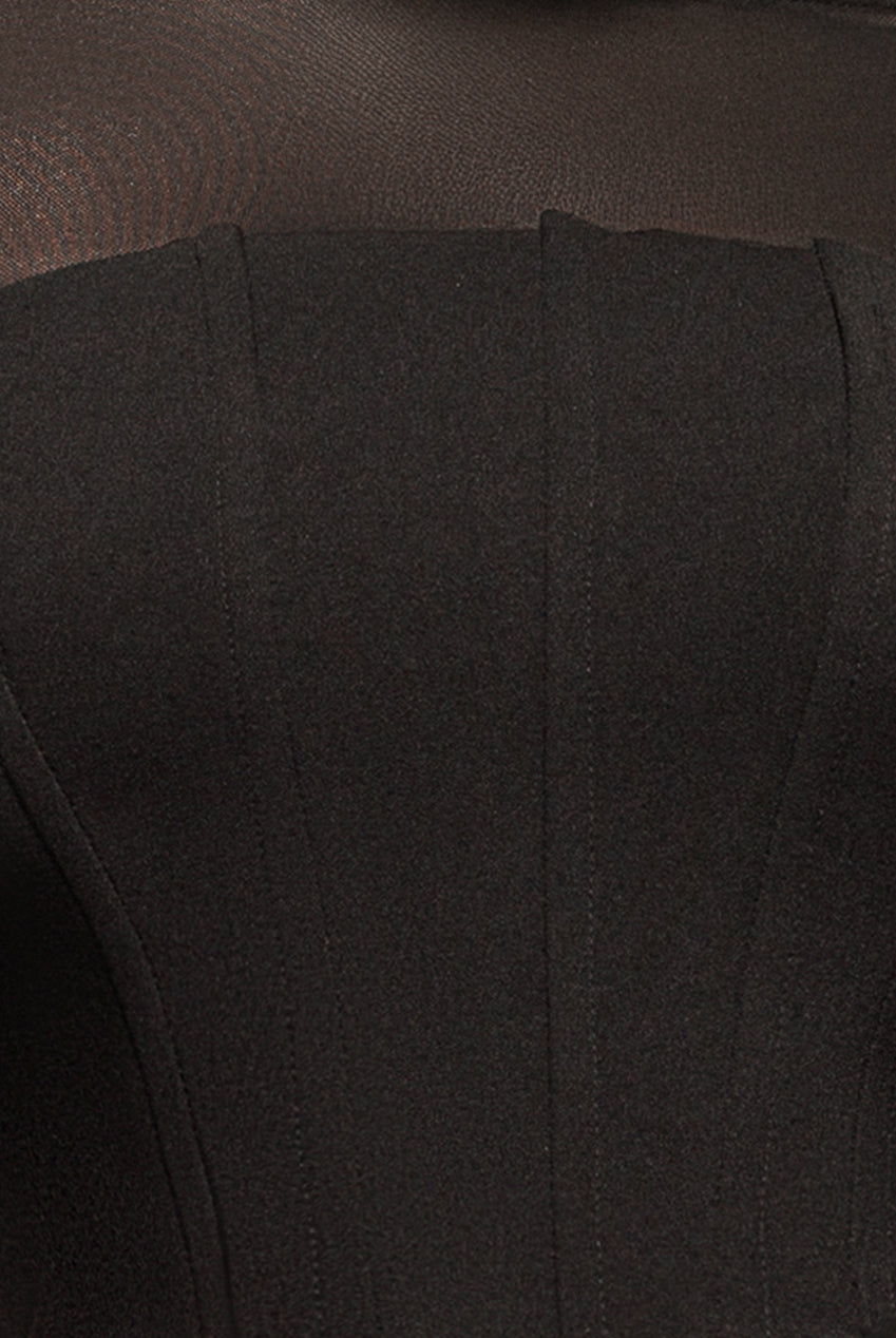 Goddiva Scuba Crepe And Mesh Lace Up Corset Top - Black