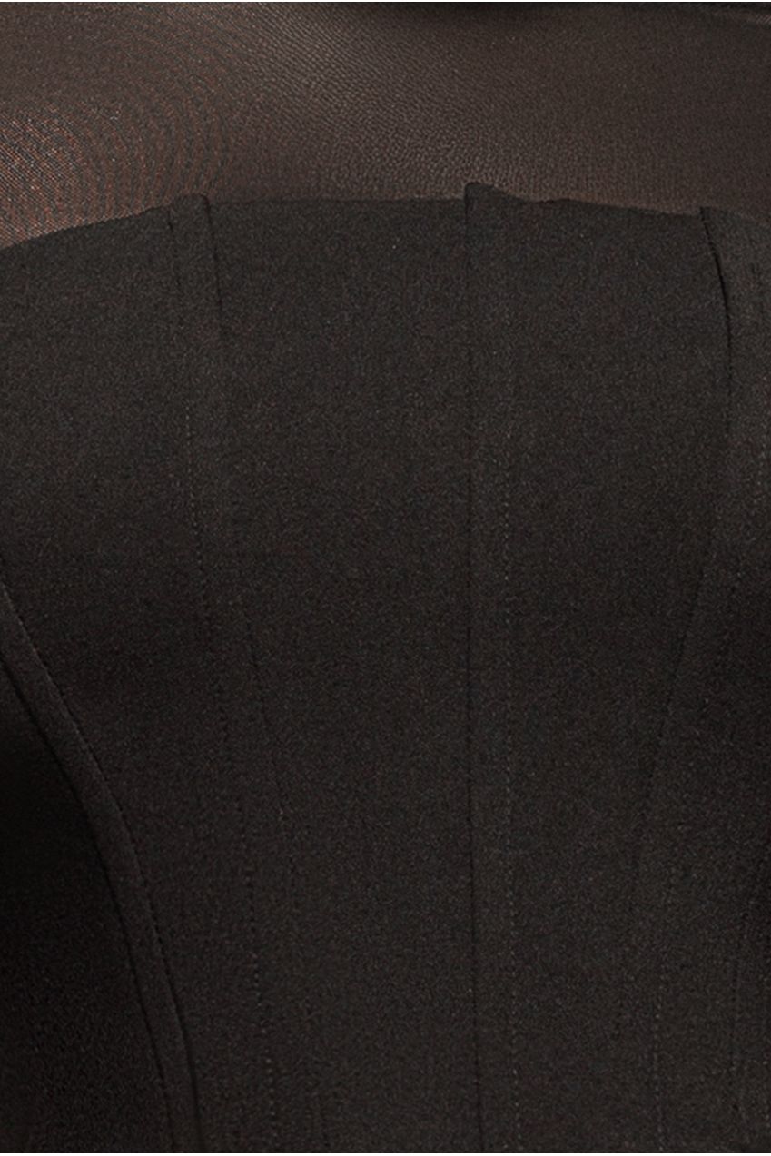 Goddiva Scuba Crepe And Mesh Lace Up Corset Top - Black