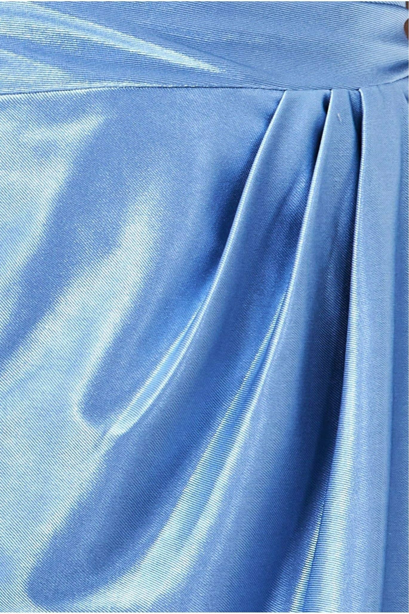 Goddiva Cowl Neck Bardot Satin Midi Front Split - Dusty Blue