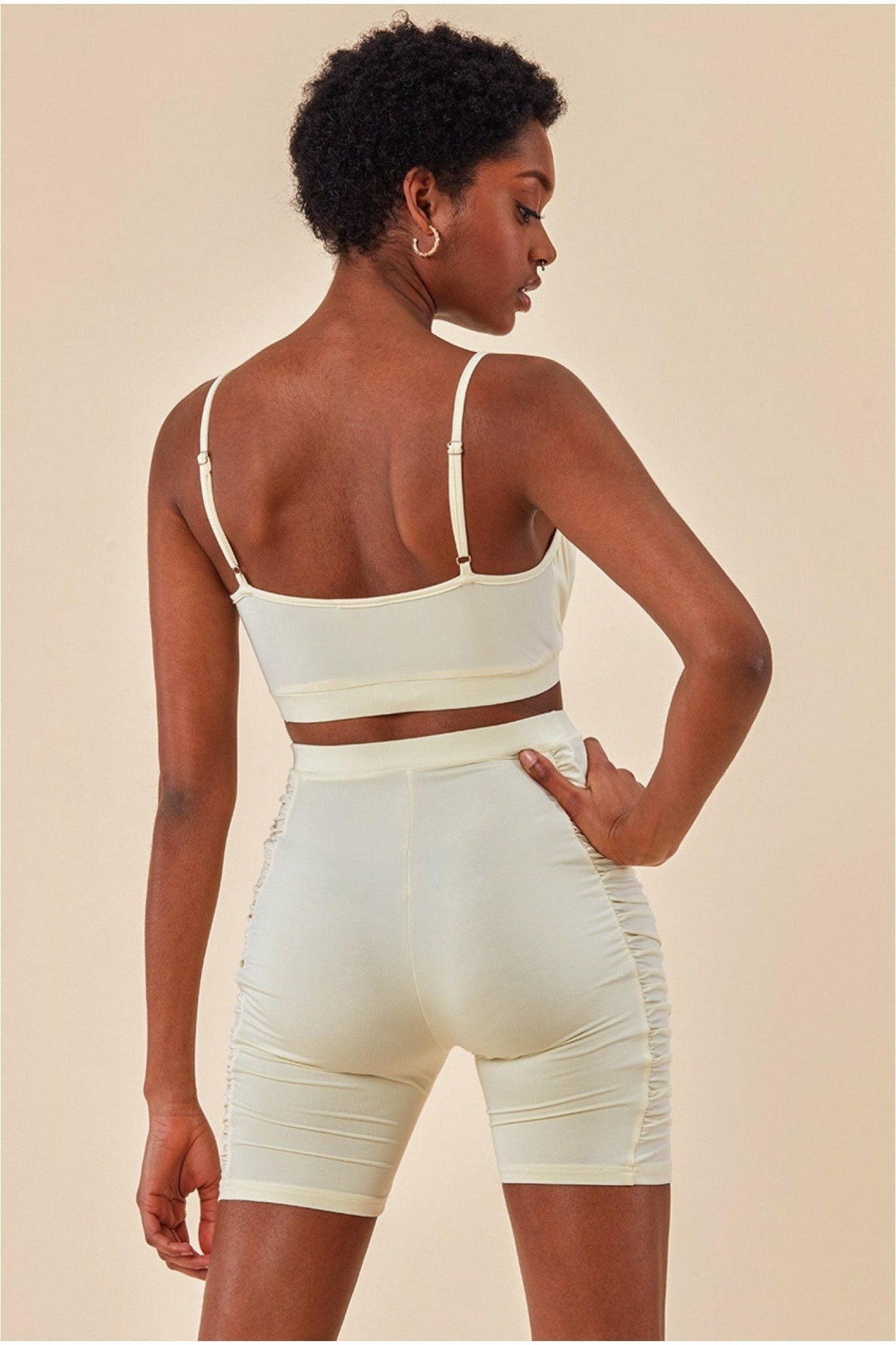 Cosmochic Side Detail Bralette & Cycle Short Set - Beige