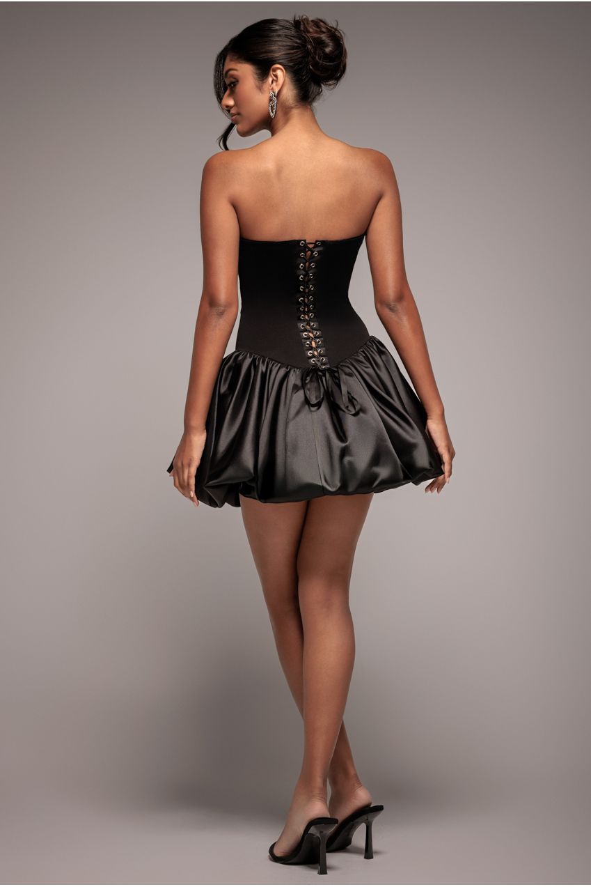 Goddiva Corset Boobtube Babydoll Mini Dress - Black