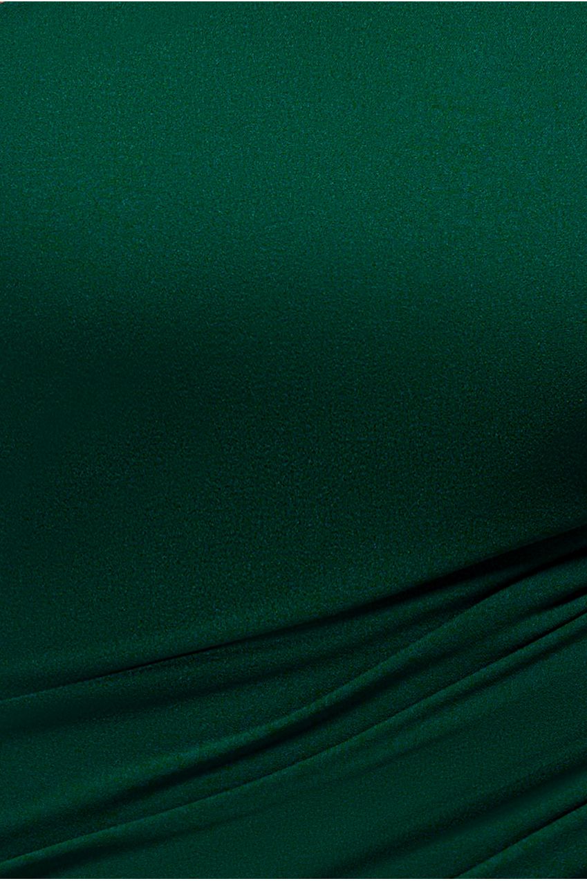 Goddiva One Shoulder Puffed Satin Sleeve Evening Maxi Dress - Emerald Green