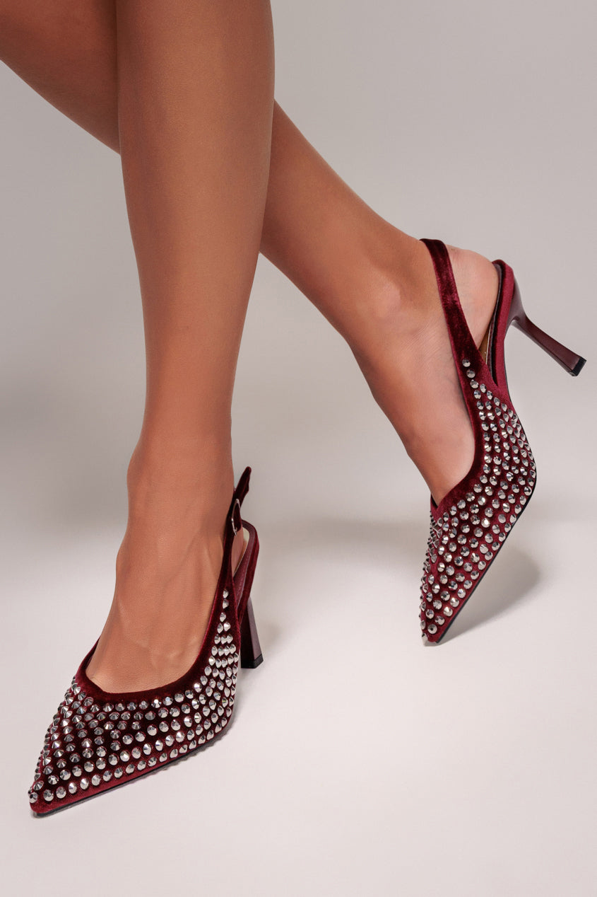 Goddiva Rhinestone Slingback Heeled Court Shoes - Wine