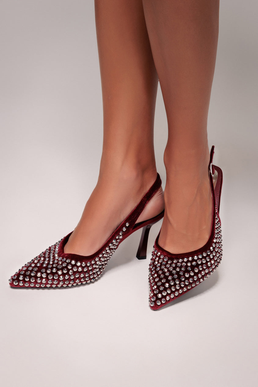 Goddiva Rhinestone Slingback Heeled Court Shoes - Wine
