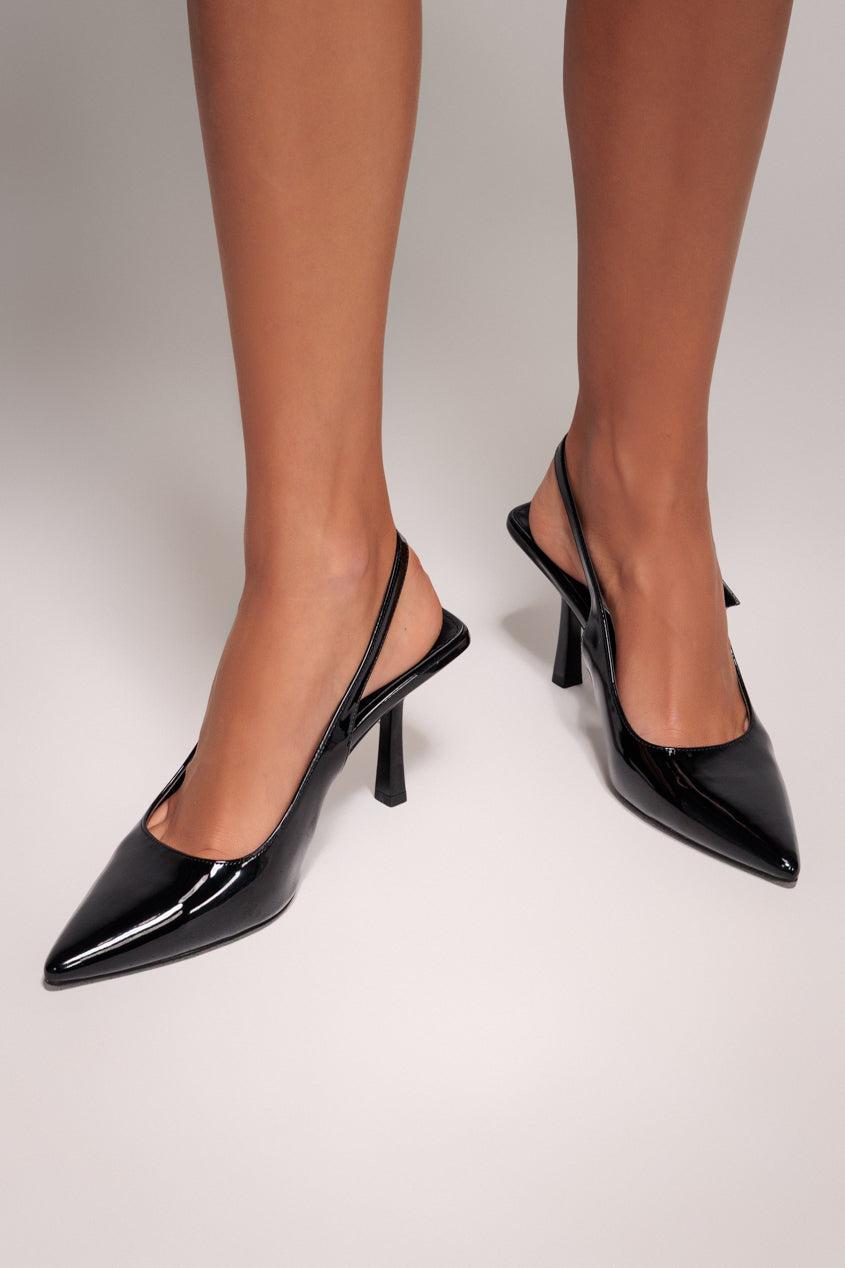 Goddiva Patent Slingback Heeled Court Shoes - Black