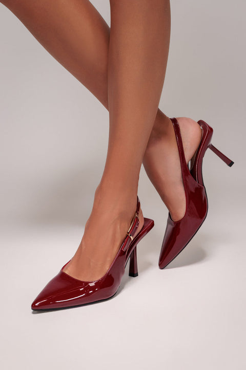 Goddiva Patent Slingback Heeled Court Shoes - Burgundy