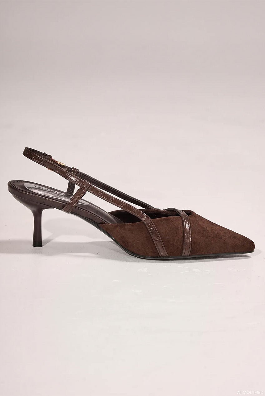 Goddiva Pointed Slingback Heels With Croc-Style Straps - Brown
