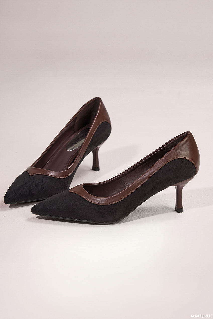 Goddiva Pointed Toe Women’s Stiletto Kitten Heels - Black