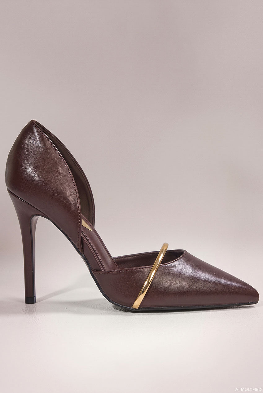 Goddiva Pointed Toe With Gold Strap Stiletto High Heel - Brown