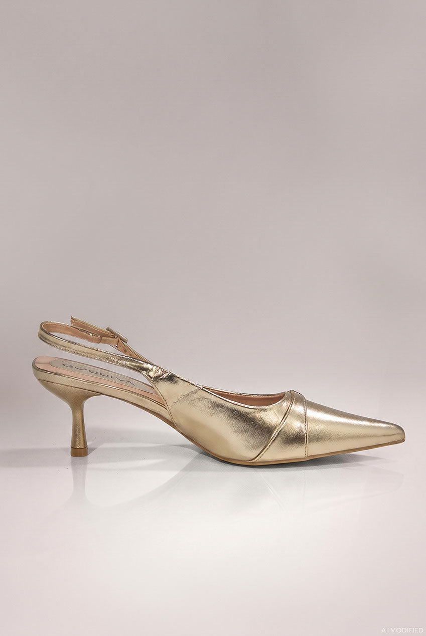 Goddiva Metallic Gold Pointed Toe Stiletto Kitten Heels - Gold