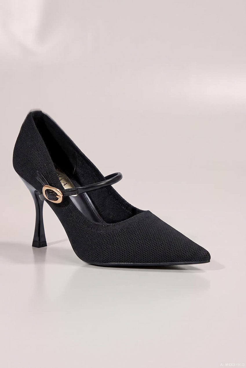 Goddiva Pointed Toe Mary Jane High Court Heels - Black