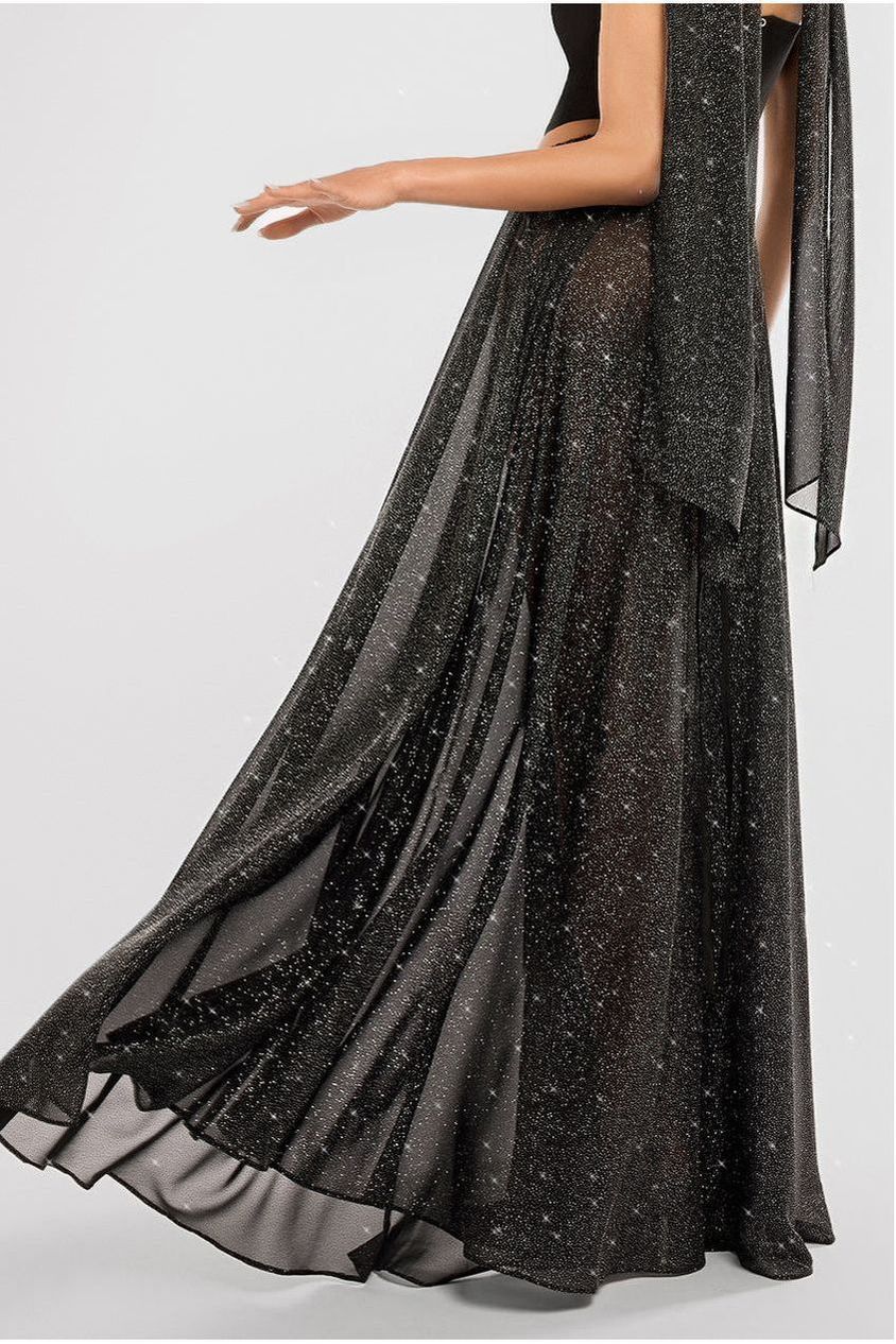 Goddiva Gathered A-Line Glitter Chiffon Maxi Skirt