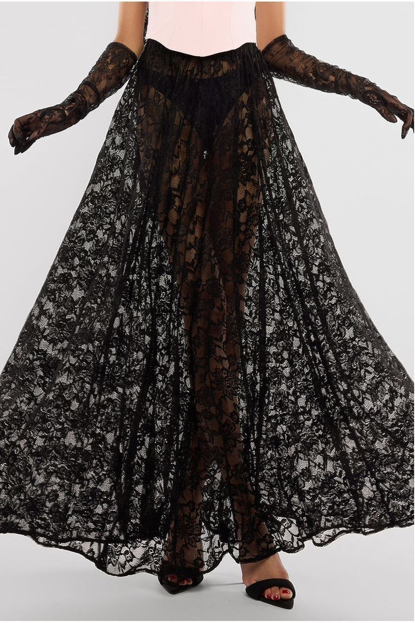 Goddiva Floral Lace A-Line Maxi Skirt