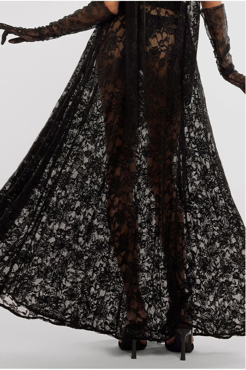 Goddiva Floral Lace A-Line Maxi Skirt