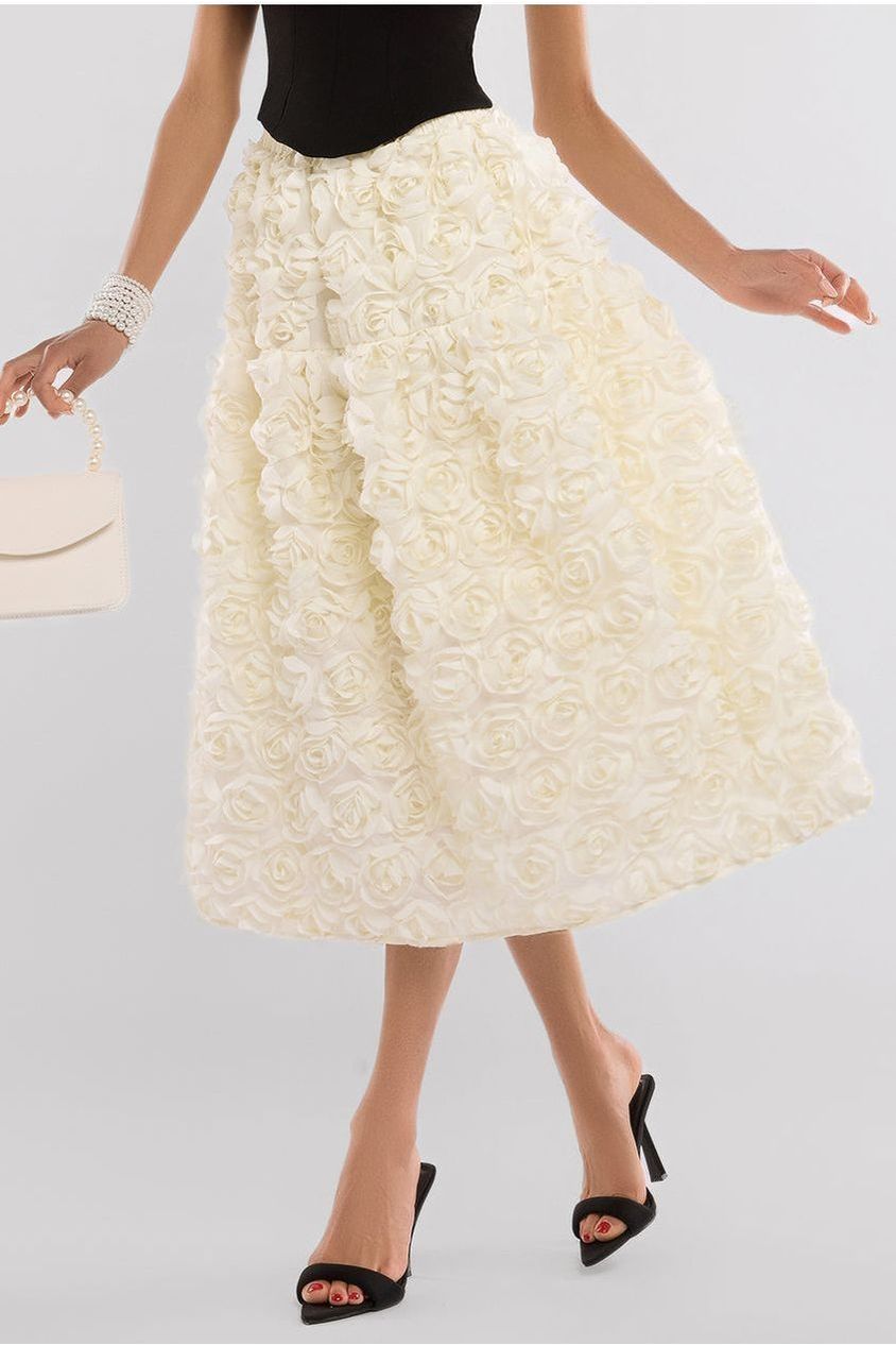 Goddiva 3D Floral Mesh Midaxi Skirt