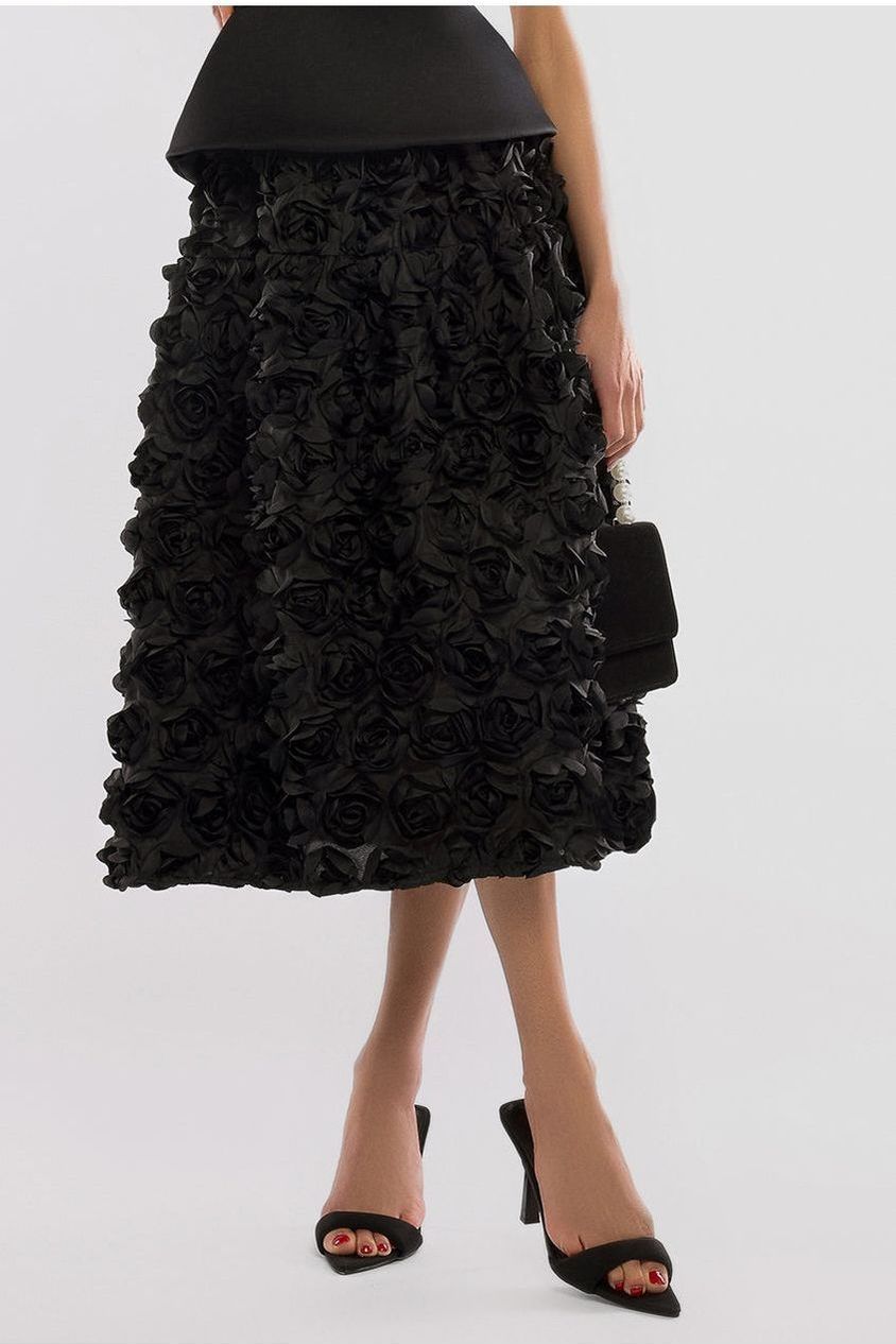 Goddiva 3D Floral Mesh Midaxi Skirt