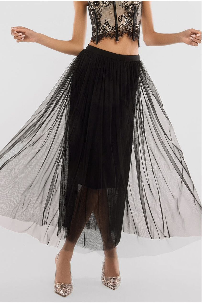 Goddiva Tulle Gathered Midaxi Skirt