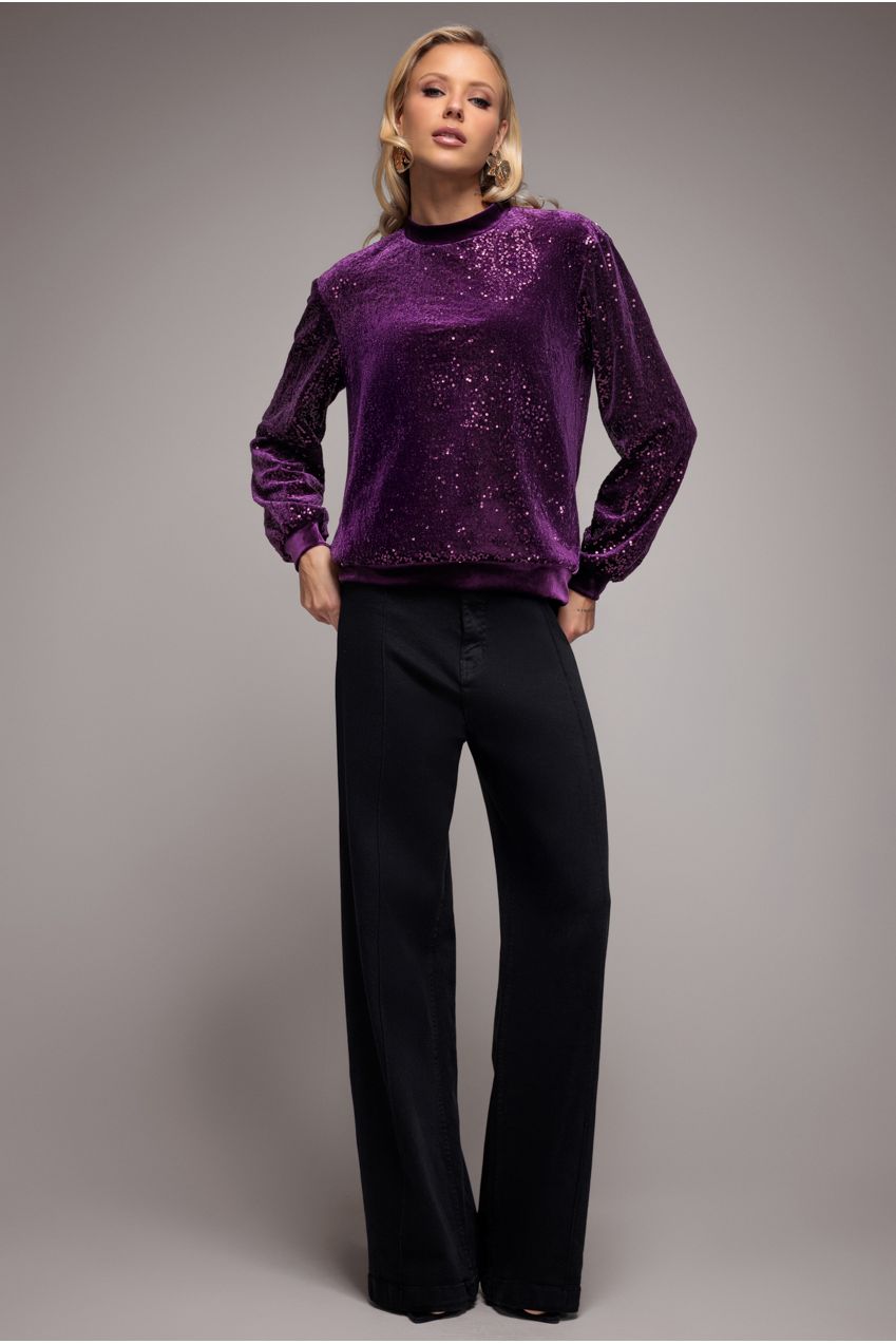 Goddiva Sequin Velvet Sweater - Magenta