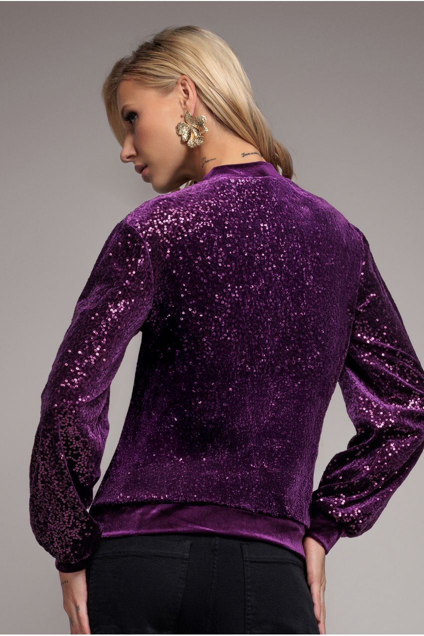 Goddiva Sequin Velvet Sweater - Magenta