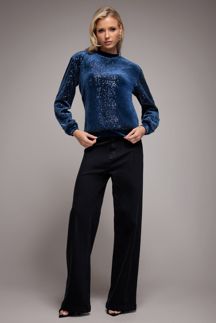 Goddiva Sequin Velvet Sweater - Navy