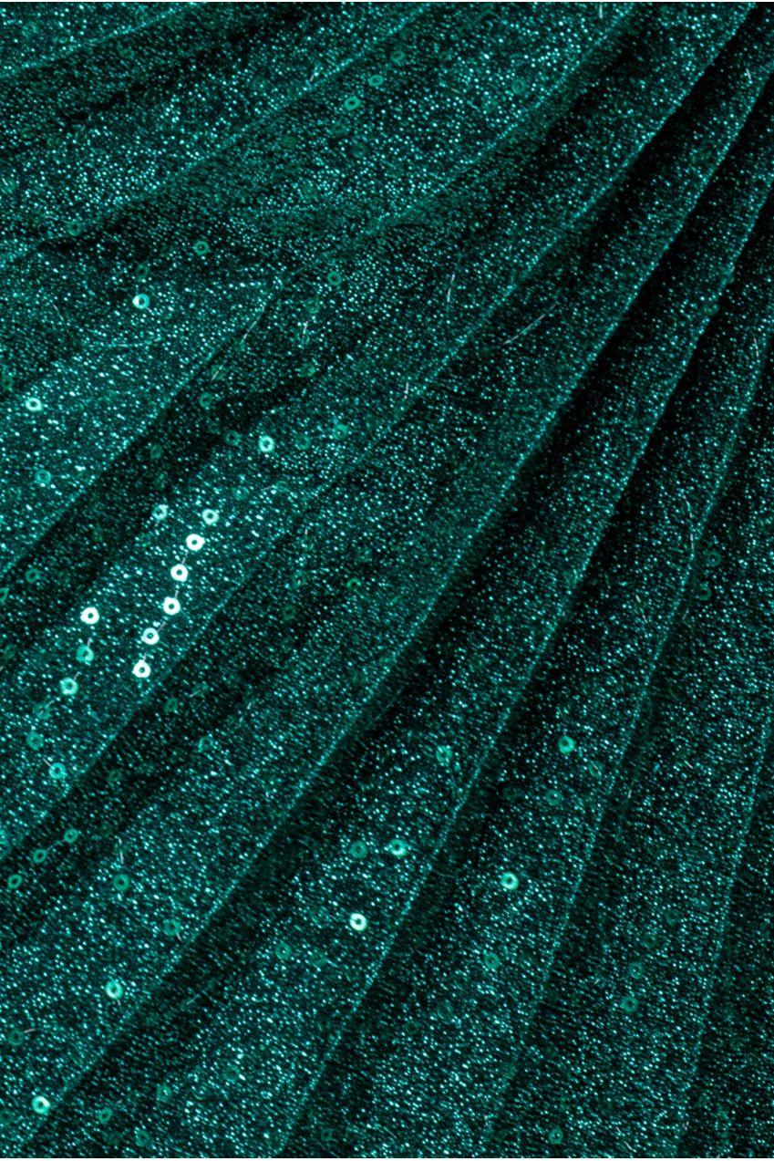 Goddiva Sequin Lurex Bardot Pleated Sleeve Top - Teal Blue