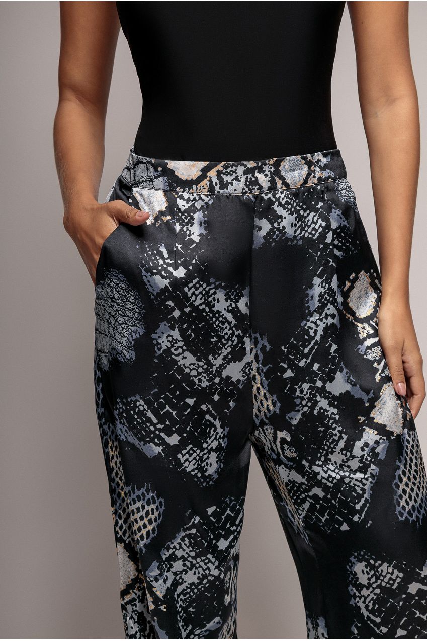 Goddiva Foil Print Wide Leg Pants - Black