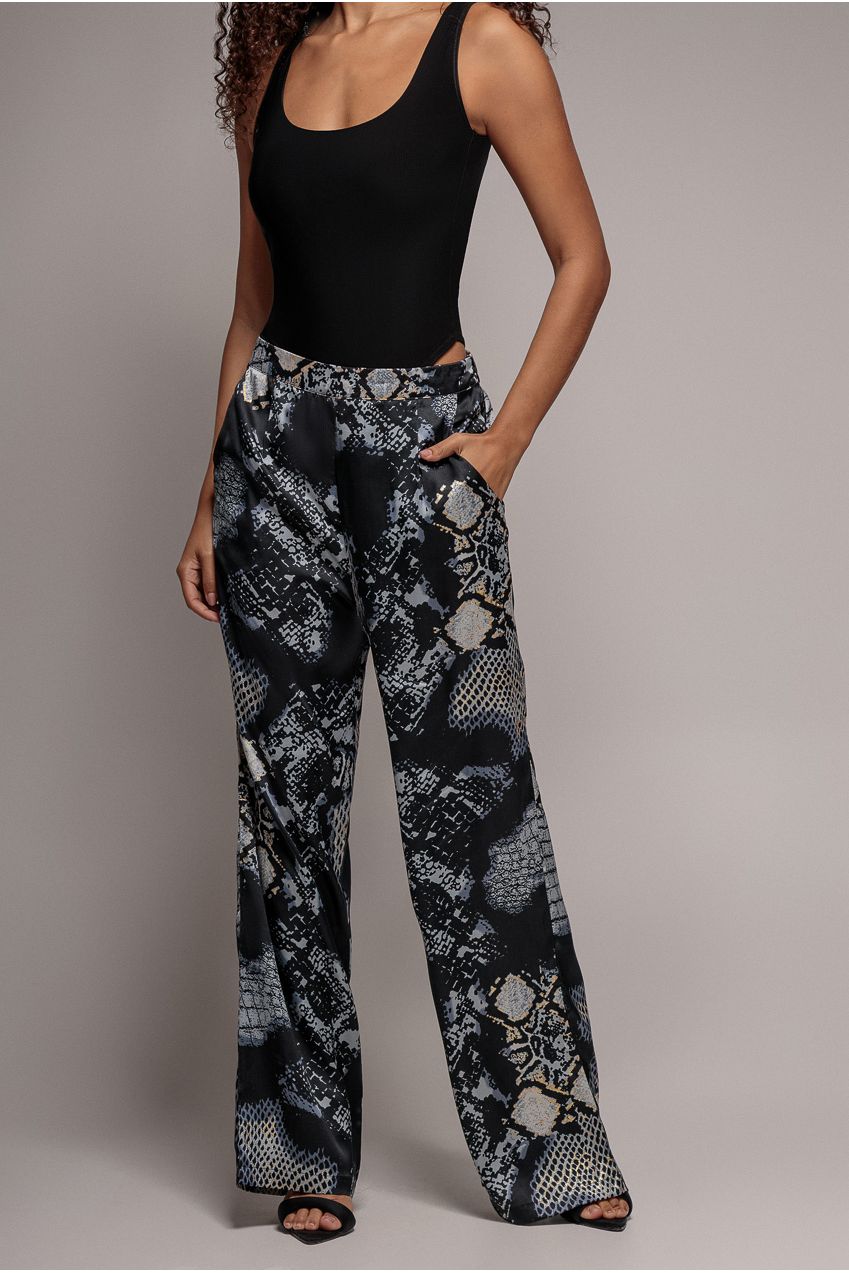 Goddiva Foil Print Wide Leg Pants - Black