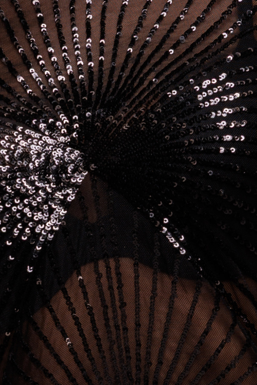 Goddiva Sequin Starburst Cape Sleeve Top - Black