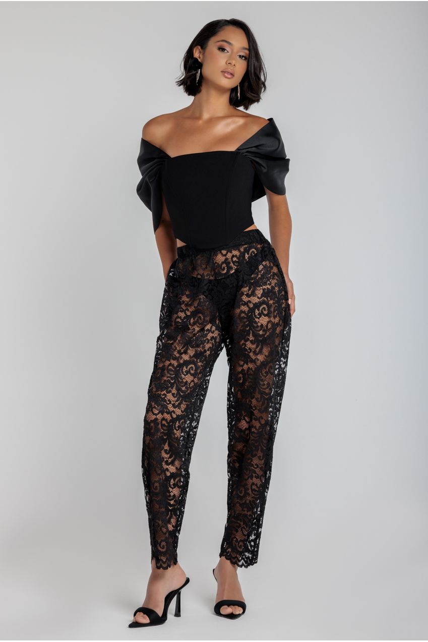 Goddiva Barrell Leg Scalloped Hem Pant - Black