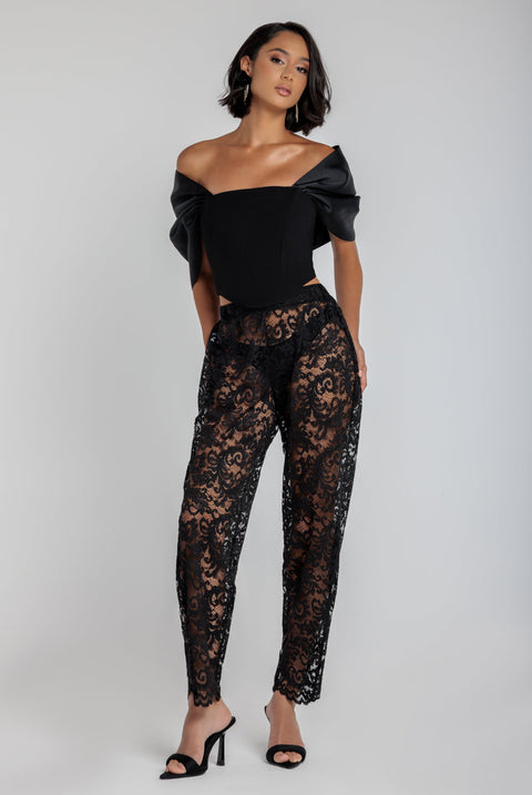 Goddiva Barrell Leg Scalloped Hem Pant - Black