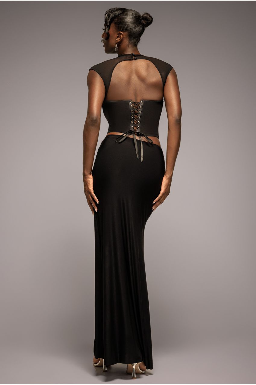 Goddiva Gathered Front Dipped Waist Maxi Skirt - Black