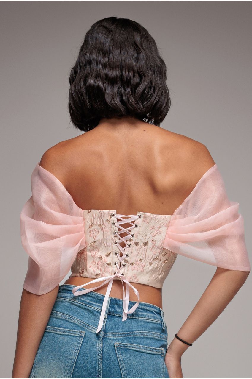 Goddiva Off Shoulder Jacquard Top With Organza Wings - Blush Pink