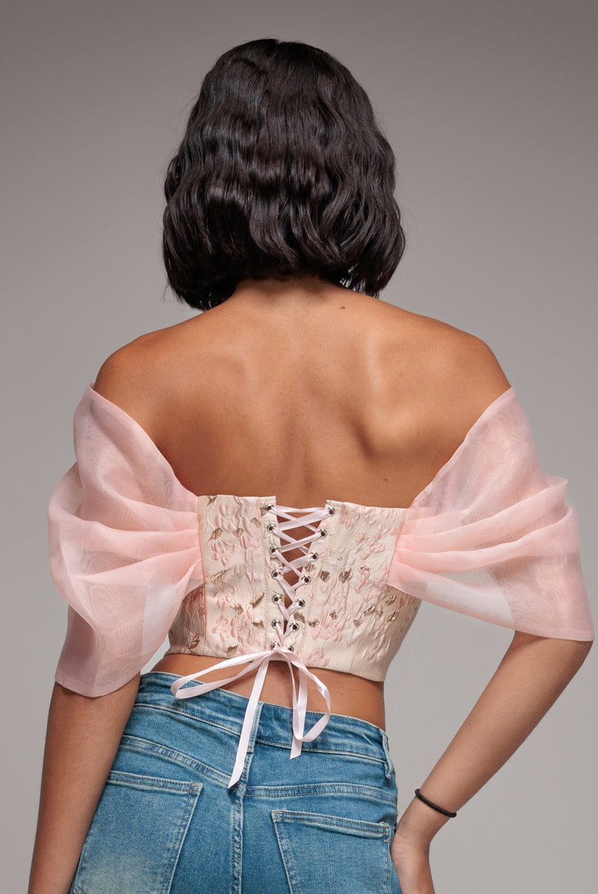 Goddiva Off Shoulder Jacquard Top With Organza Wings - Blush Pink