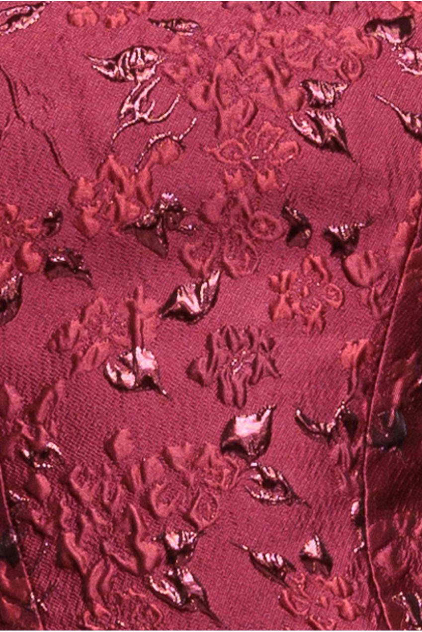 Goddiva Off Shoulder Jacquard Top With Organza Wings - Burgundy Red