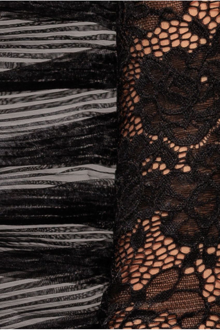 Goddiva One Shoulder Fan Pleat Frill Corset Top - Black